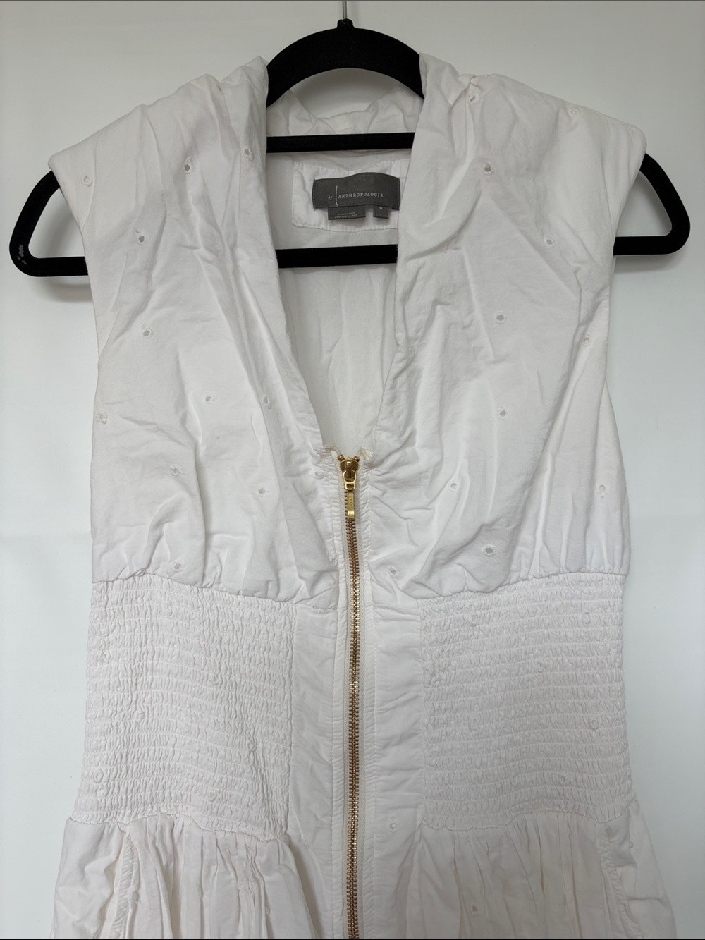 Anthropologie Maeve The Tommie Cap-Sleeve Smocked Front-Zip Shirt Dress Eyelet M - Picture 5 of 12